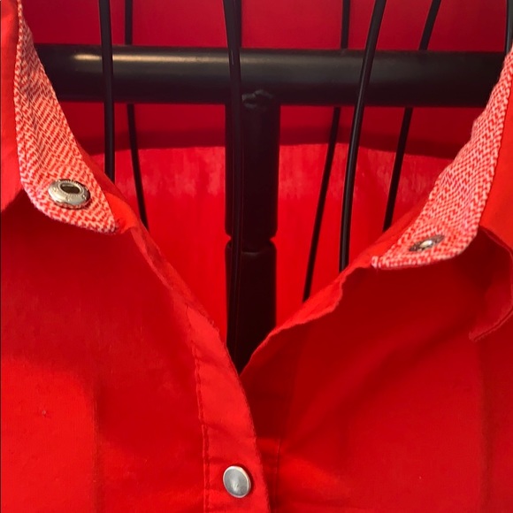 Red Mid Length Button Down Top - Picture 3 of 7